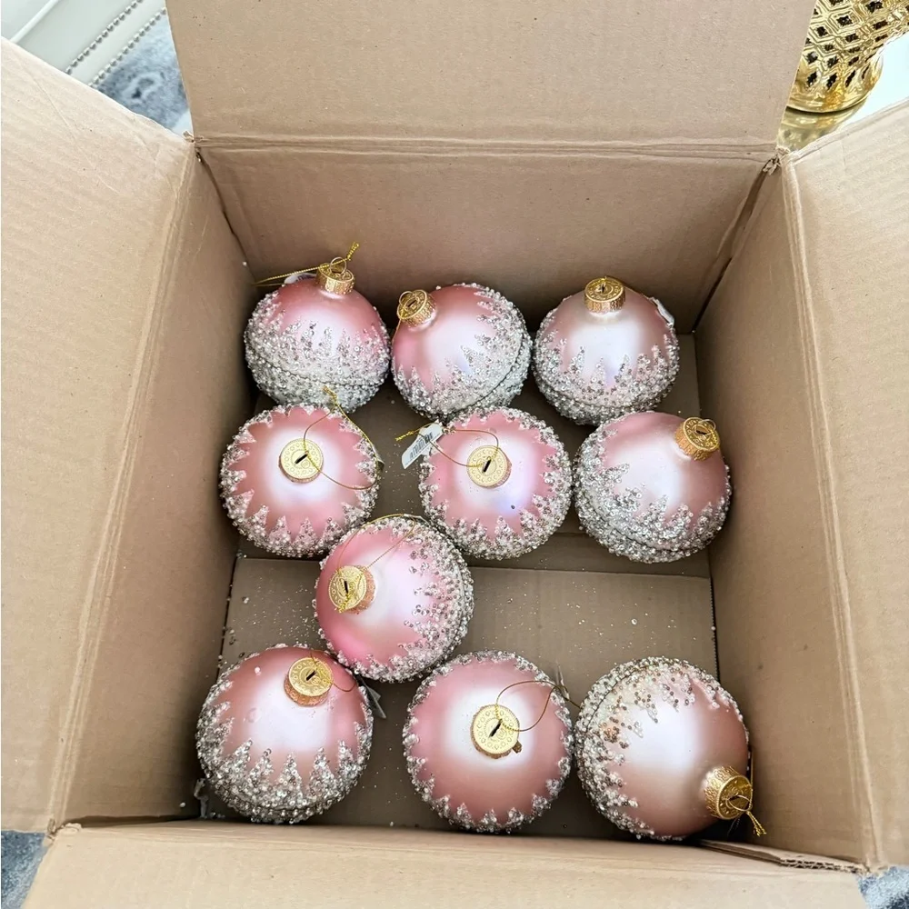 Set of 10 Elegant Pink Holiday Ornaments